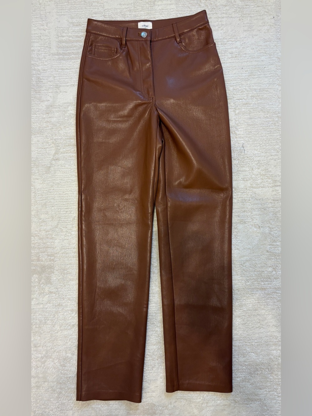 Aritizia Wilfref Women's Brown Faux Leather Straight-Leg Jeans - Sz 4